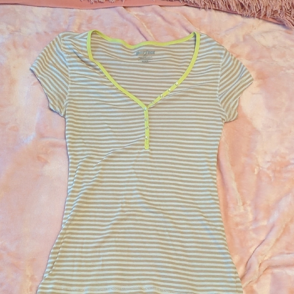 Striped Short Sleeve Tee with Neon Accents
